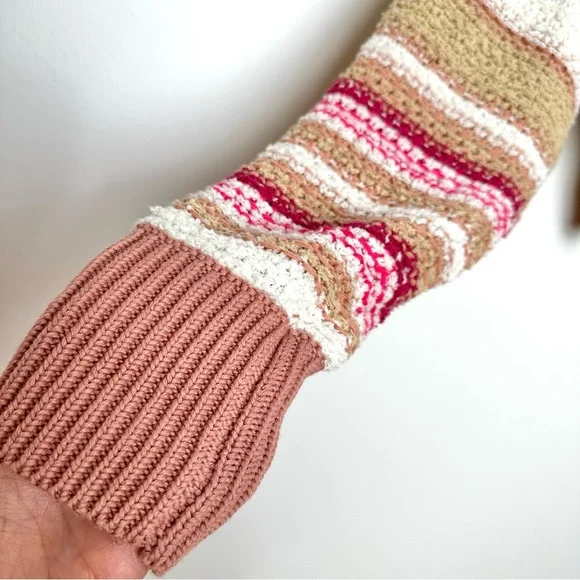 Free People Boho Show Me Love Chunky Knit Cropped Dolman Sleeve Striped Sweater - Picture 8 of 14